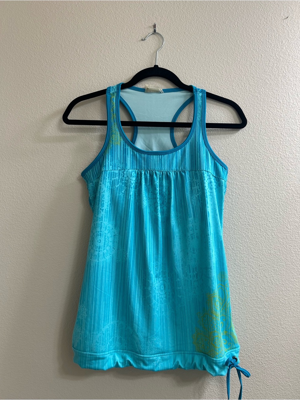 Athleta Turquoise Racerback Tank with Yellow Accents S